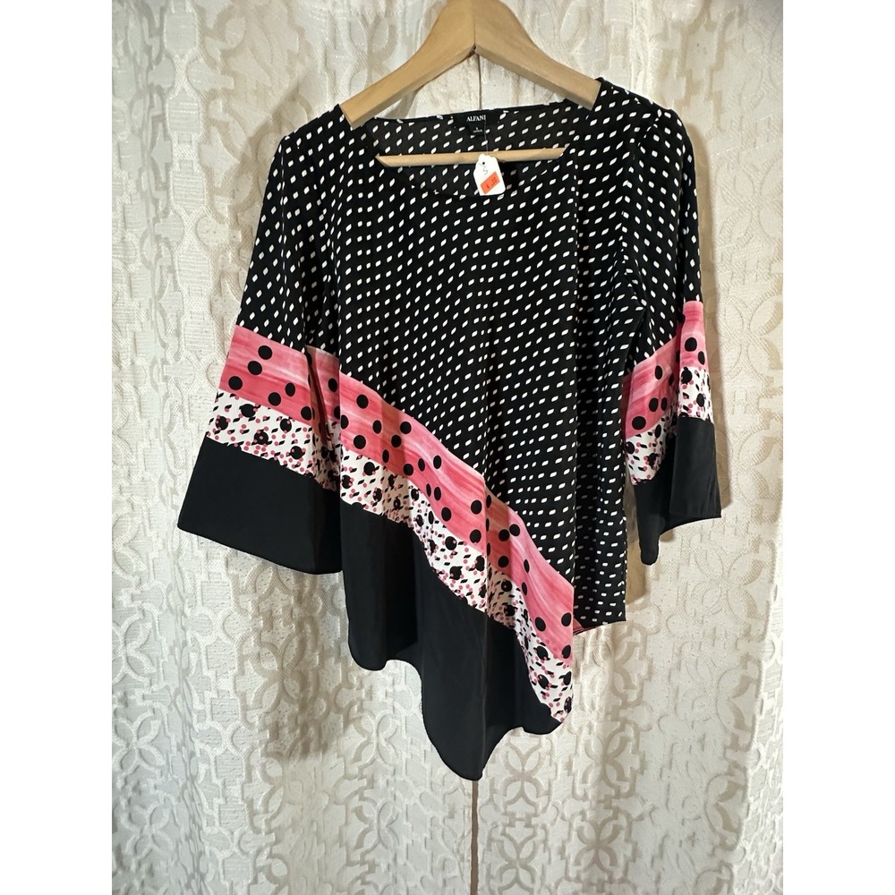 Alfani Women's Polka Dot Blouse Black Pink White Size Small